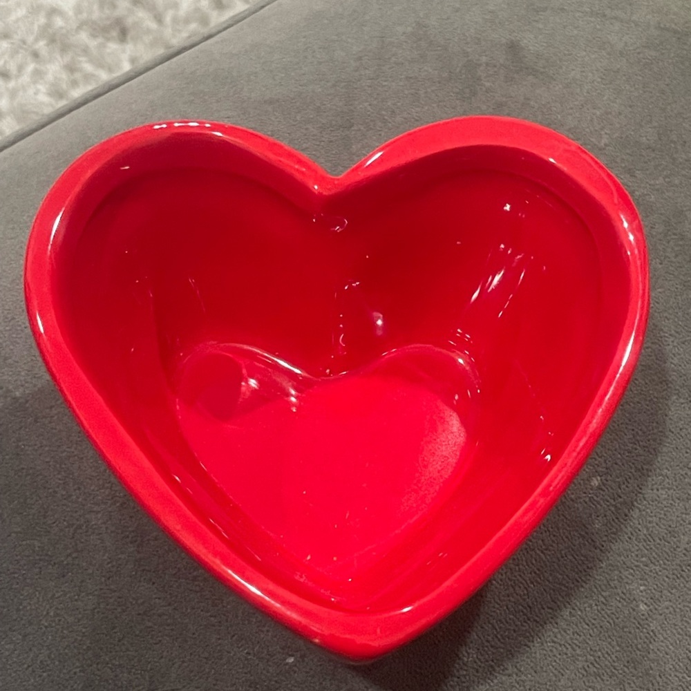 Vintage Red Heart Shaped Ceramic Ramekin Bowl